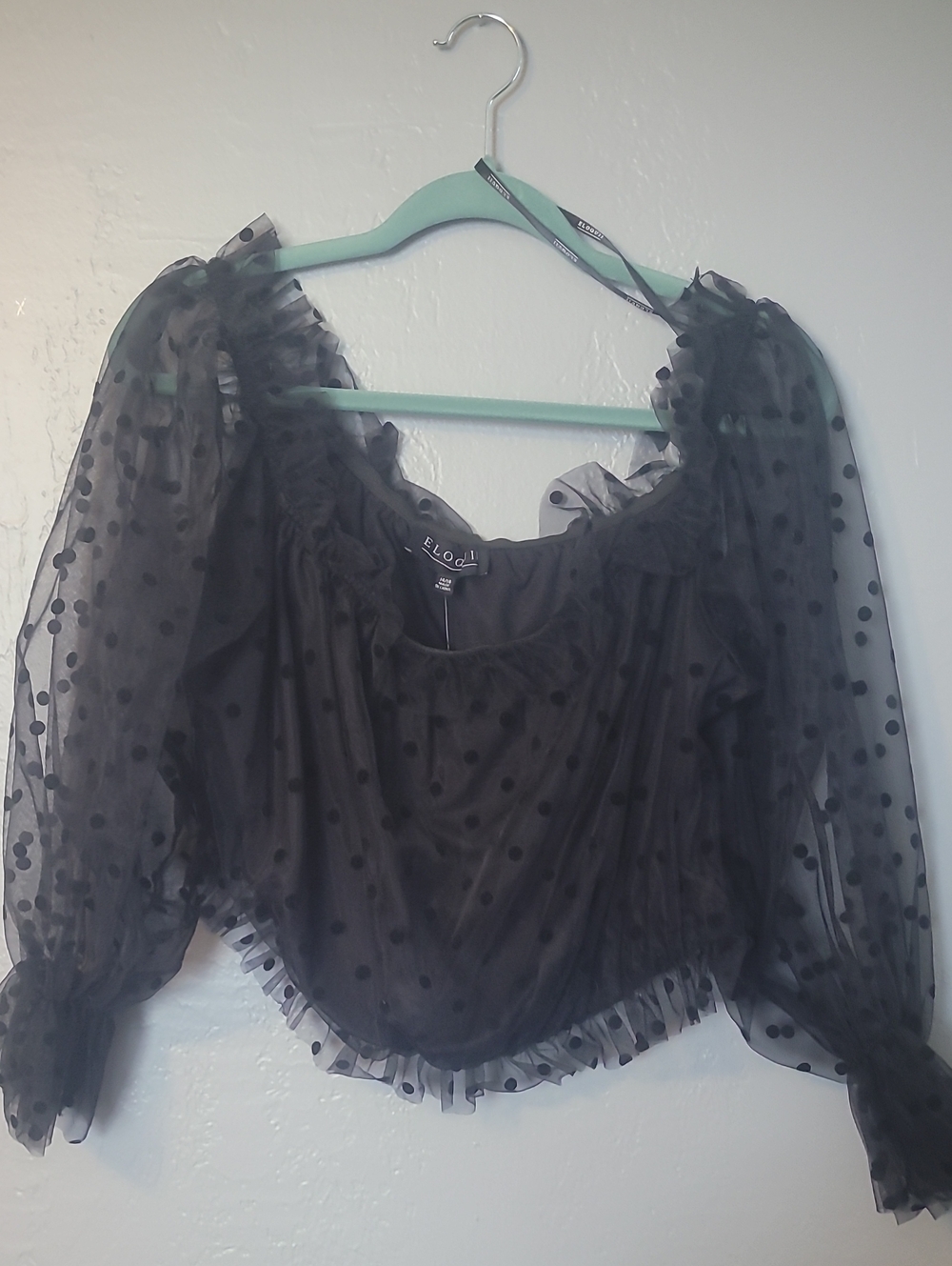 Eloquii Black Polka Dot Puff Sleeve Blouse